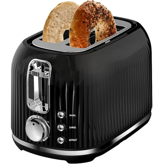 LONGDEEM 2-Slice Toaster Wide Slot - 6 Shade Settings, Removable Tray - Black