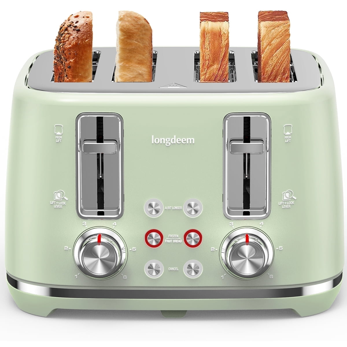 Pastel Green Stainless Steel 4-Slice Toaster with Wide Slots
