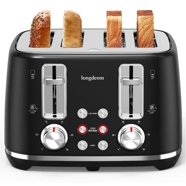 LONGDEEM 4-Slice Retro Toaster, Extra Wide Slots, Removable Tray, High Lift, Auto Shut-off, Black