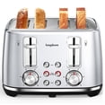 thumbnail image 1 of LONGDEEM 4 Slice Toaster Wide Slot, Dual Independent Controls, 6 Browning Levels, High Lift & Cancel, Removable Crumb Tray, Silver, 1 of 7