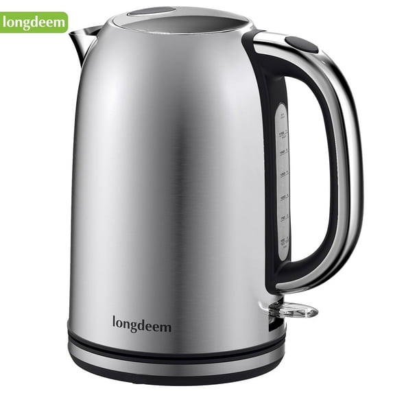 LONGDEEM Electric Kettle, 1.7L Stainless Steel, 1500W, Auto Shutoff, Boil-Dry Protection, Silver, New
