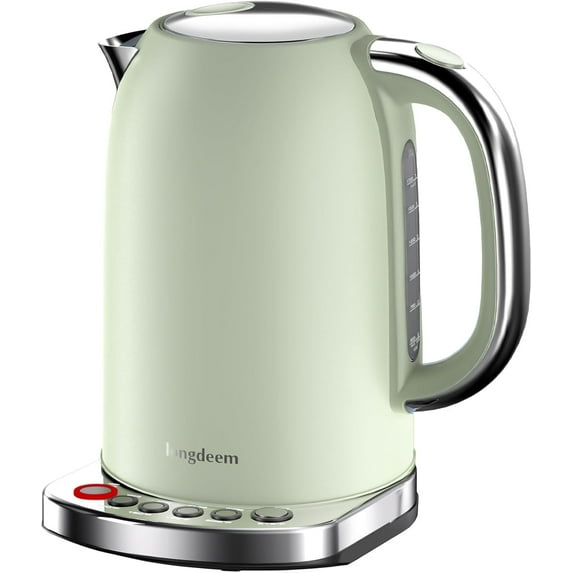LONGDEEM Electric Kettle, 1500W, 5 Preset Settings, Keep Warm, Cordless, Auto Shut-off, Green, New