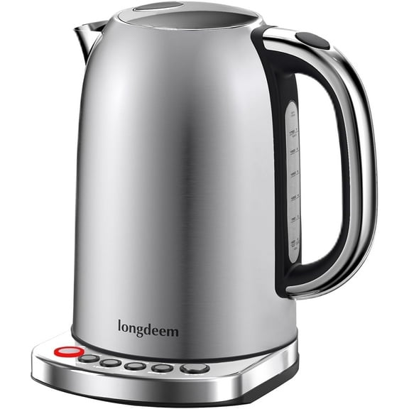 LONGDEEM Electric Kettle with Temp Control, 5 Presets & Keep Warm, 1.7L/1500W Stainless Steel, Silver