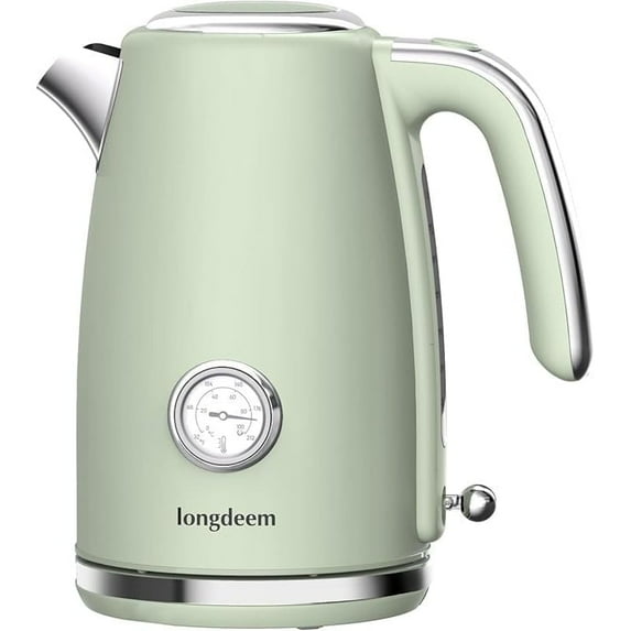 LONGDEEM Electric Tea Kettle, 1.7L/1500W, Thermometer, Auto Shut-Off, Boil-Dry Protection, Green