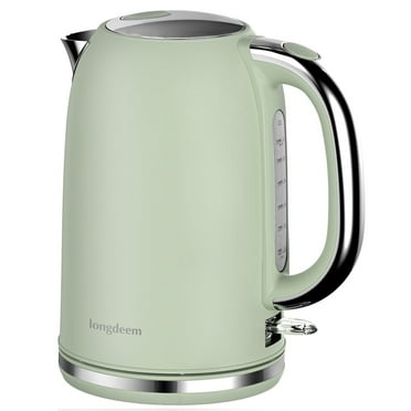 LONGDEEM Stainless Steel Electric Tea Kettle, 1.7L/1500W Fast Boil, Cordless Swivel Base, Auto Shut Off & Boil Dry Protection, Green
