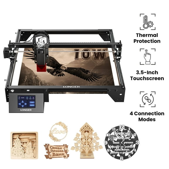 LONGER Laser Engraver Ray5 10W, 60W DIY Laser, Engraving Machine with 3.5" Touch Screen, 0.06mm Dual Beam Laser Spot, 10000mm/min Speed, Offline Usage CNC Laser Engravers for Wood Metal Acrylic Glass