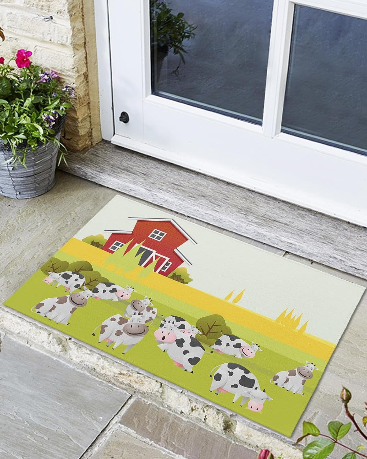 LONGGGGLO Indoor Outdoor Mats, Farm Cows and Farmhouse Door Mat, Non