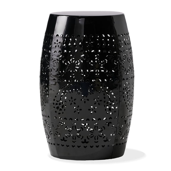 LONGHEXINA 12" Lace Cut Iron Side Table for Indoor and Outdoor Use Black