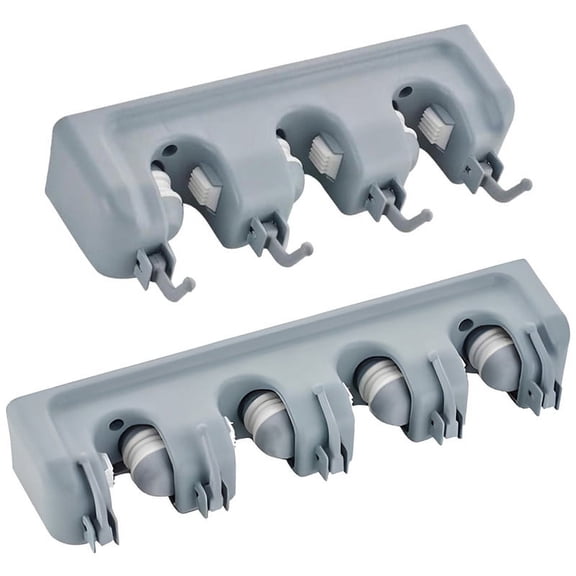 LONGHEXINA 2 Pcs 3 & 4 Slots Broom Holder Wall Mount with Hooks for Home Cleaning Supplies