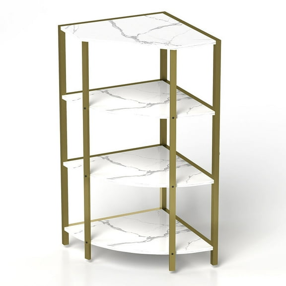 LONGHEXINA 4-Tier Corner Open Shelf Bookcase Freestanding Shelving Unit for Living Room Home Office Kitchen