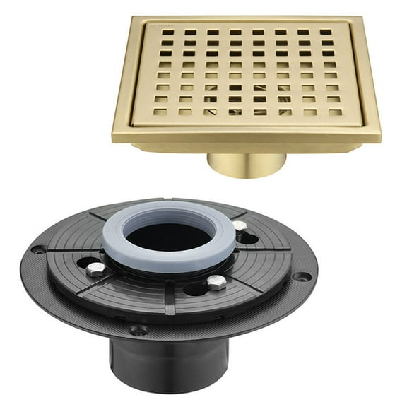 LONGHEXINA 6 Inch Square Shower Floor Drain for Bathroom Kitchen Swimming Pool Gold