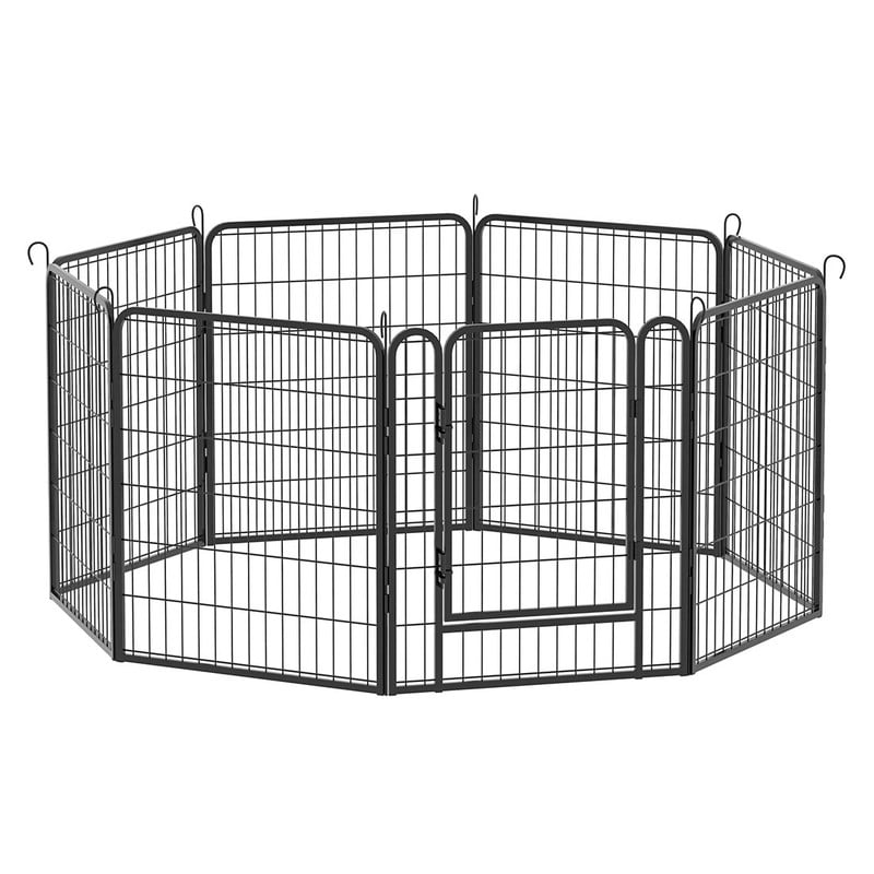 LONGHEXINA 8 Panels Heavy Duty Metal Playpen with door 31.7"H Dog Fence Pet Exercise Pen for Outdoor Indoor