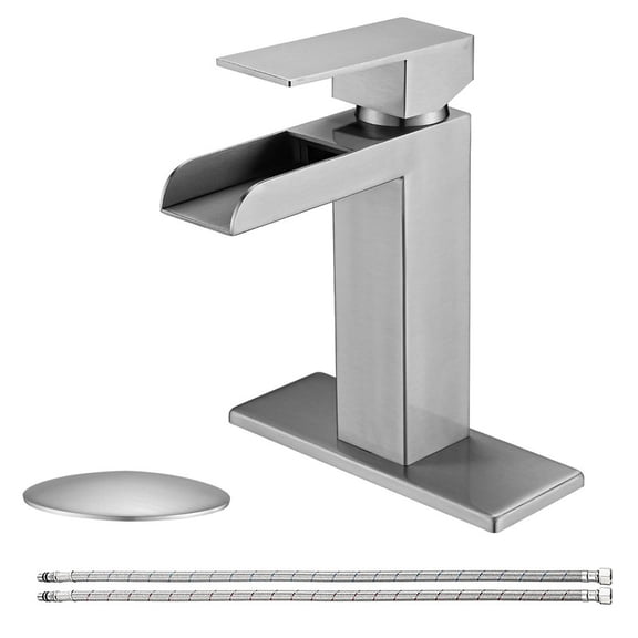 LONGHEXINA Waterfall Bathroom Faucet Handle Bathroom Sink Faucets Brushed Nickel Single for Bathroom