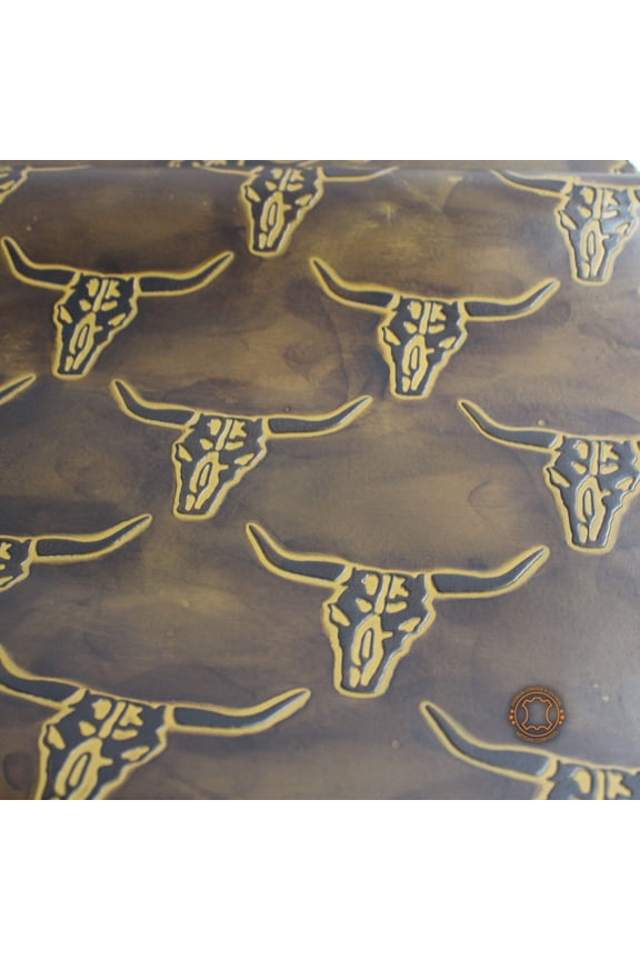 LONGHORN EMBOSSED LEATHER Dark Saddle Tan: Leather 3.5 - 4 oz. | 1.4 - 1.6 mm - Leather for Projects