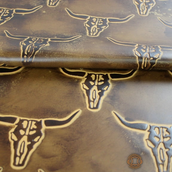 LONGHORN EMBOSSED LEATHER Saddle Tan: Leather 3.5 - 4 oz. | 1.4 - 1.6 mm - Leather for Projects