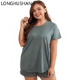 thumbnail image 1 of LONGHUSHAN Womens Pajama Sets Plus Size Summer Short Sleeve Round Neck Loungewear Sleepwear Comfy Two Piece Lounge Set, 1 of 8