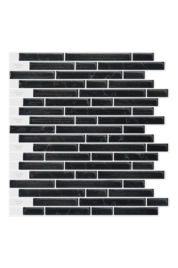 Black Self-Adhesive Kitchen Backsplash, Vinyl Decorative Tiles (Pack of 20)