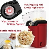 LONGOMA Popcorn Machine High Popping Rate, Hot Air Popper Popcorn Maker with Butter Melting Tray, Minutes Fast Popping, No Oil Healthy Snack