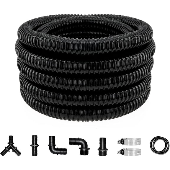 LONGRUN Pond Tubing 1 Inch Diameter, 20.7 Feet Long Corrugated Flexible GANGZI Pipe with Clamps Pipe Fittings, Pool PVC Tube for Garden Ponds Waterfalls Camping Caravans Filters Drainage Marine