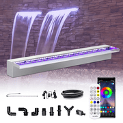 Longrun 35.4" Stainless Steel Waterfall Spillway, 5.9" Wider Open Lip, Decorative Fountain for Pool, Koi Pond, Spa & Garden