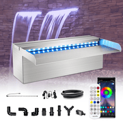 Longrun Waterfall Pool Fountain, Updated 5.9'' Wider Open Lip Stainless Steel Waterfall Spillway, Decorative Water Feature for Swimming Pools, Koi Ponds, Spa & Garden - 11.8''