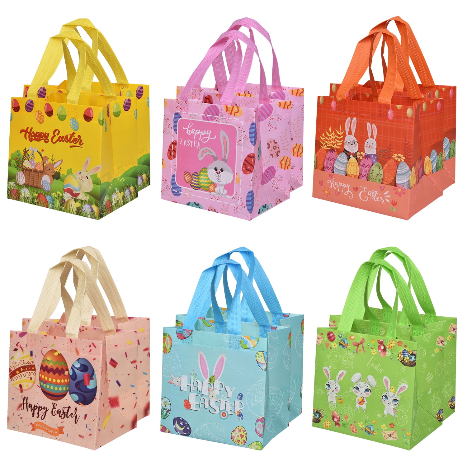 LONGRV 12 Pcs Small Goodie Easter Gift Bags, Reusable Bunny Party