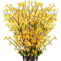 LONGRV 12Pack Artificial Silk Forsythia Flower for Front Door Fake Jasmine Flowers Home Party Wedding Day Simulation Wall Decoration Yellow