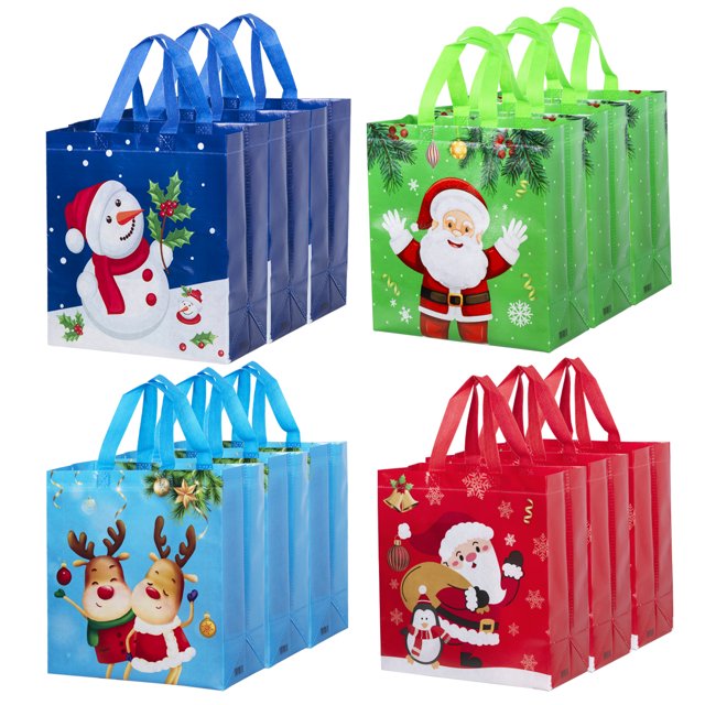 LONGRV 12Pack Big Heavy Duty Christmas Gift Bags, Reusable & Waterproof