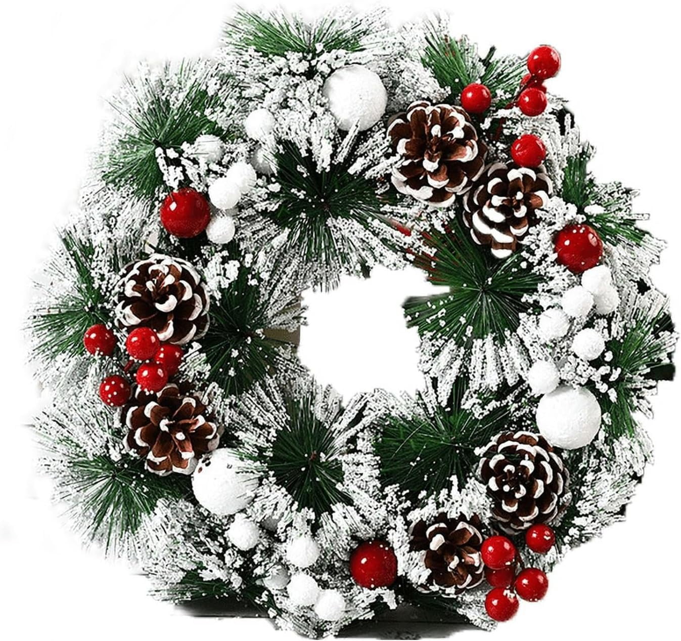 LONGRV 12in Artificial Christmas Wreath With Silver Bristles, Pine Cones, Berries for Front Door, Xmas Wreath for Holiday Christmas Party Decorations
