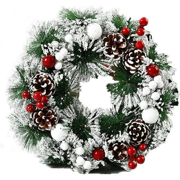 LONGRV 12in Artificial Christmas Wreath With Silver Bristles, Pine Cones, Berries for Front Door, Xmas Wreath for Holiday Christmas Party Decorations
