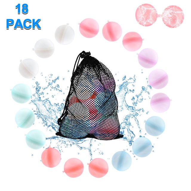 LONGRV Reusable Water Balloon Set (18pcs), SelfSealing Silicone, with