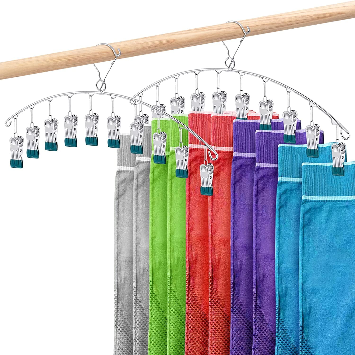 LONGRV 2 Pack Leggings Organizers for Closet, Legging Hangers Holders,  Stainless Steel Pant Organizers with10 Clips for Yoga T-Shirts Tights Gym  Clothes, Closet Organizers and Storage 