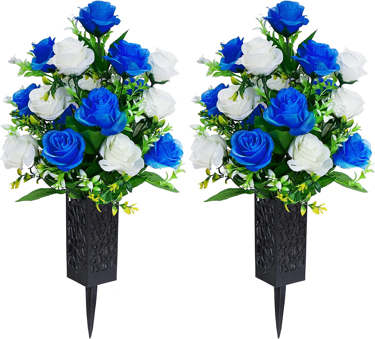 LONGRV Artificial Cemetery Flowers Set, Memorial Arrangements, Plastic
