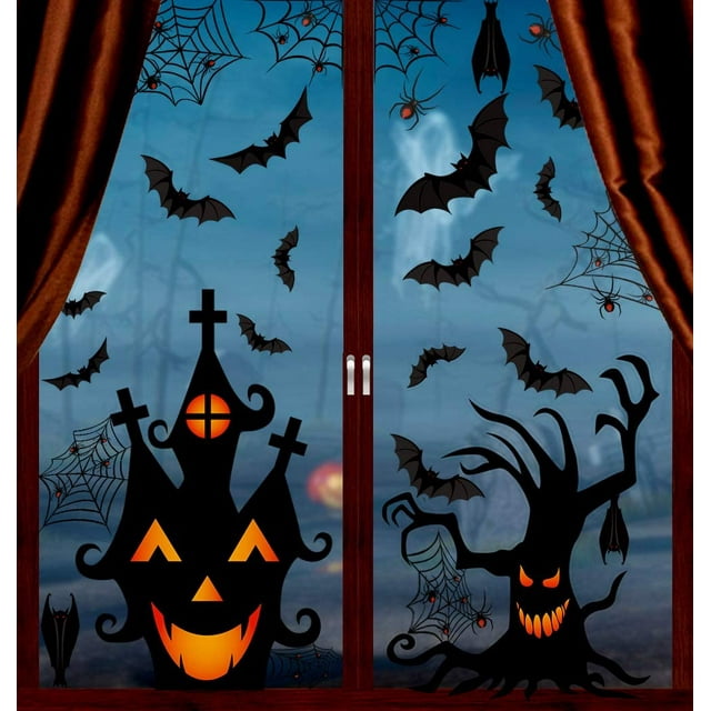 LONGRV 4 Sheets Halloween Window Clings, DoubleSide Spooky Removable