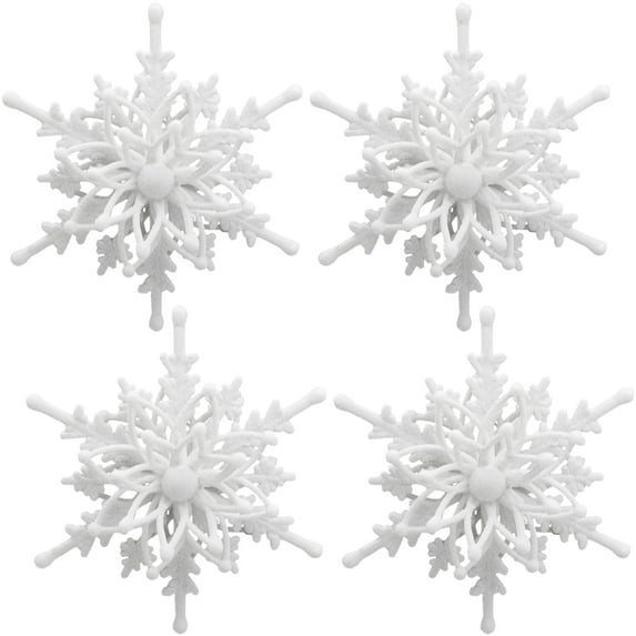 LONGRV 4Pcs 3D Glitter Snowflake Christmas Ornaments, Pack of 4