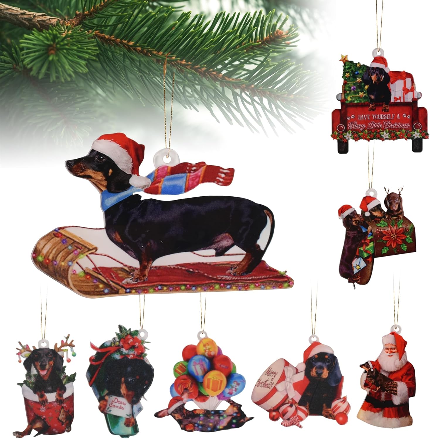 LONGRV 8Pcs Christmas Decorations Gift Christmas Dachshund Ornament