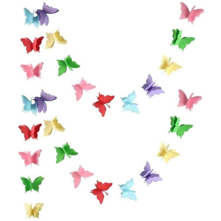 LONGRV 9Ft 2Pcs Colorful Butterfly Banner Paper Garland Strings