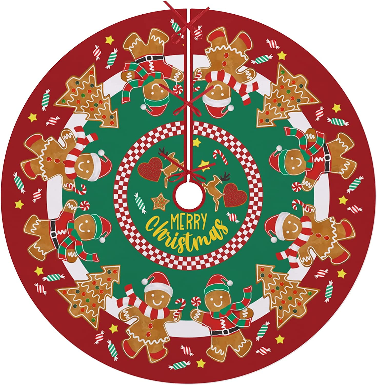 LONGRV Merry Christmas Small Tree Skirt 36 Inches, Laceup Gingerbread