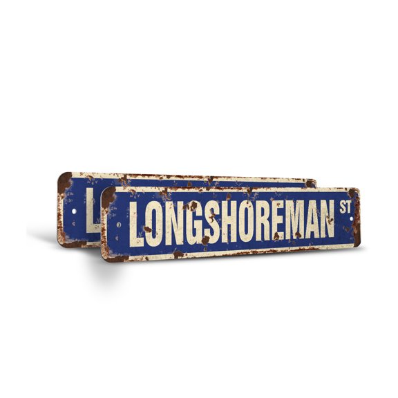 LONGSHOREMAN Vintage Style Rustic Street Sign – (2 Pack) Stevedore Dockworker Docker Dock Labourer Retro Decorative Wall Sign for Home, Bar, Garage, or Outdoor Use | 6" X 24" Aluminum