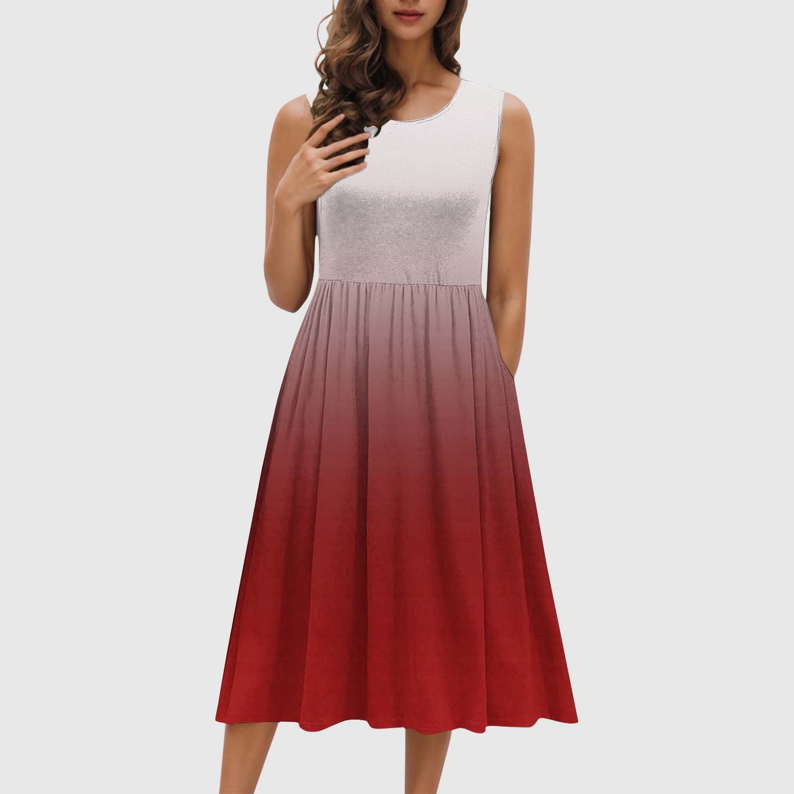 Women Midi Dress With Pockets And Crew Neck Comfortable Everyday Wear For Casual Office main image 1