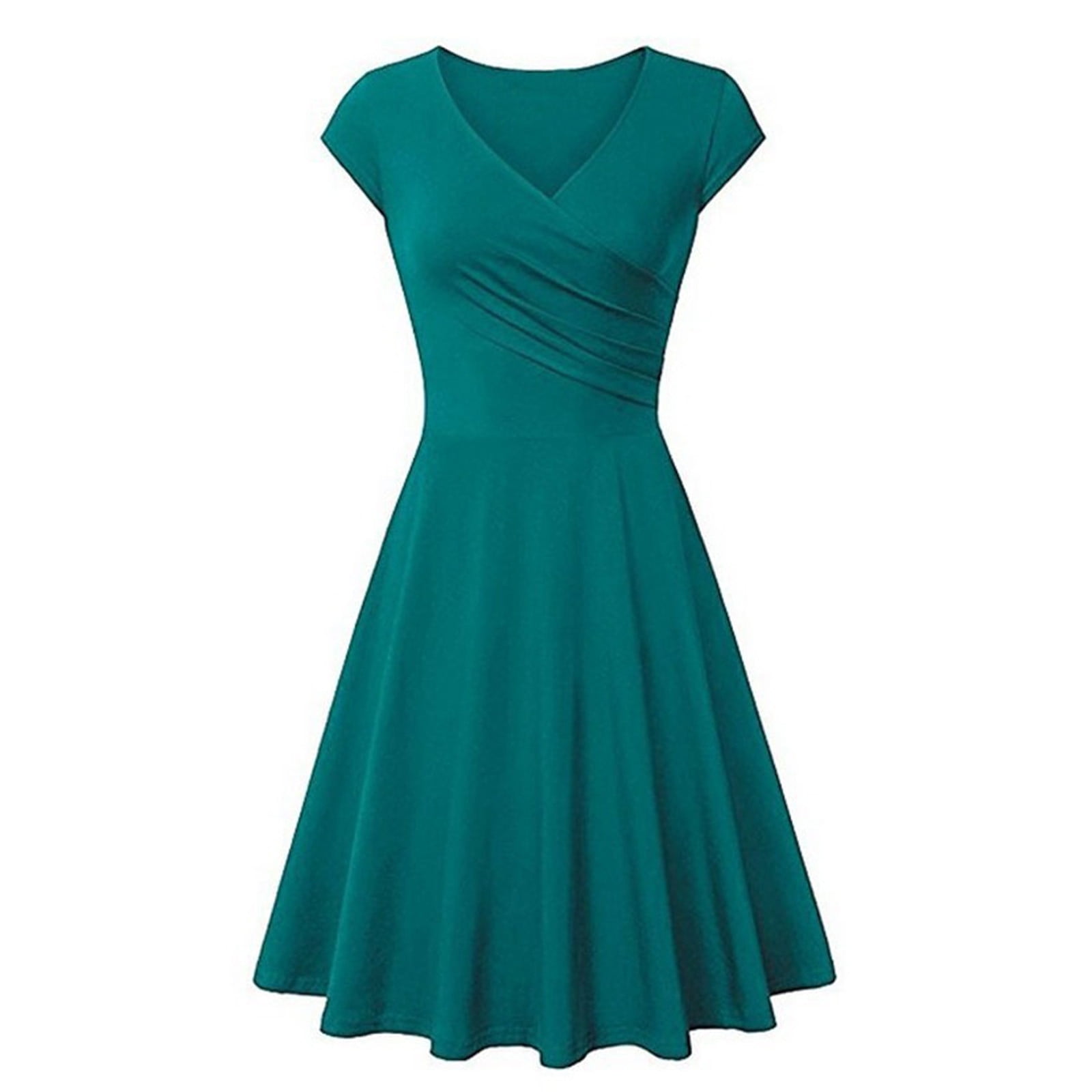 Wenrine Women's Summer Smocked Midi Dress – V-Neck Cap Sleeve With Side Slit & Pockets, Flowy Long Dress For Casual Wear - View #3