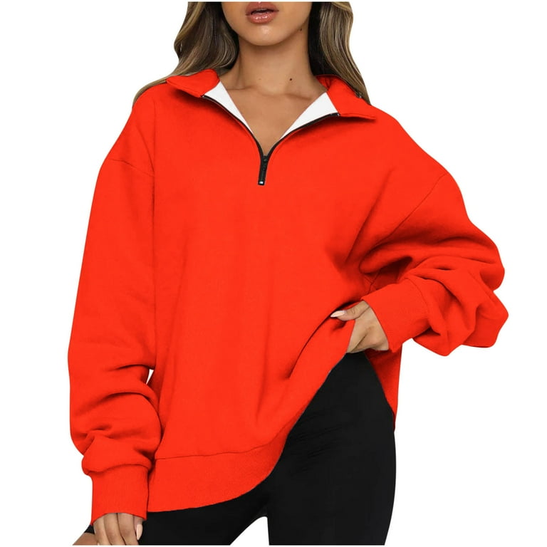 LONGZUVS Womens Workout Tops on Clearance Solid Color Zipper Lapel