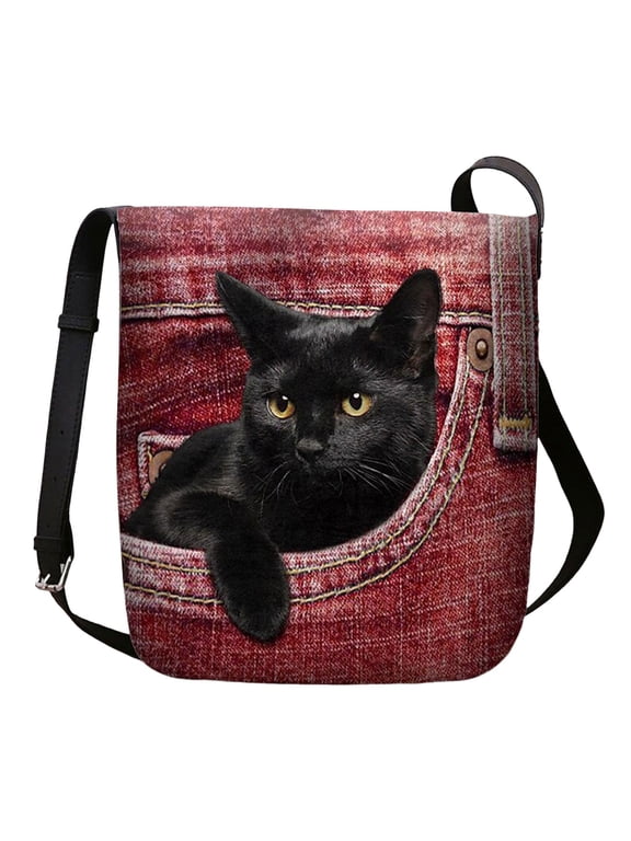 Cat Pattern Crossbody Handbag with Zipper Floral Kitten Kitty Present for Cat Lovers Woman