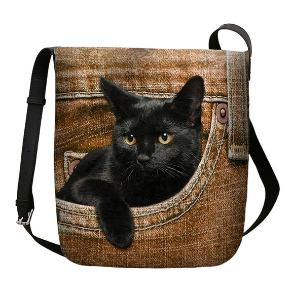 LONGshukeji Cat Pattern Crossbody Handbag with Zipper Floral Kitten Kitty Present for Cat Lovers Woman