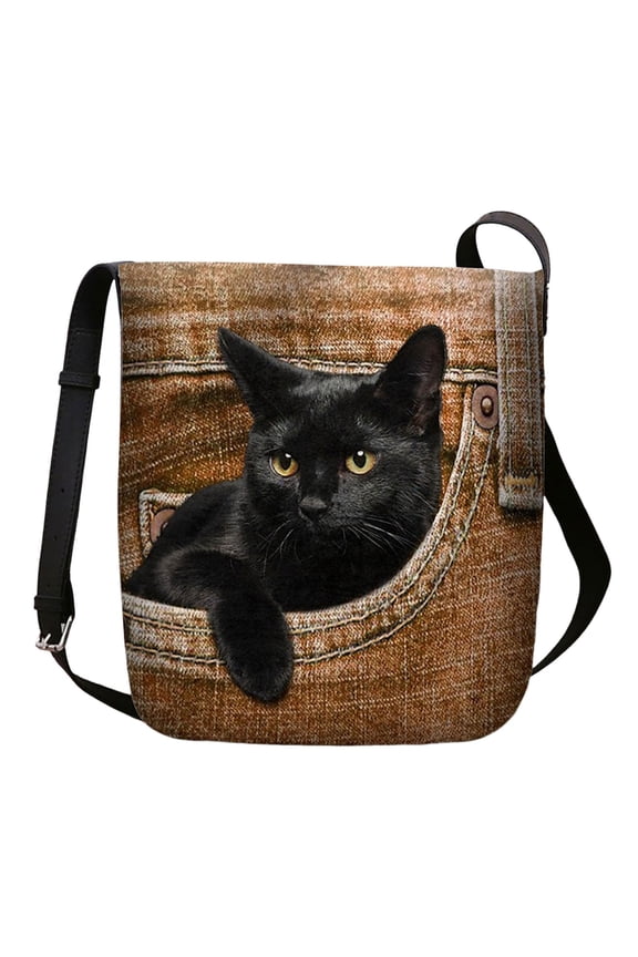 Cat Pattern Crossbody Handbag with Zipper Floral Kitten Kitty Present for Cat Lovers Woman
