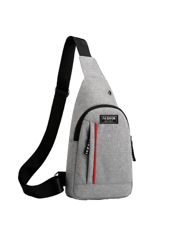 Mens Sling Chest Bag with Curved Zip Pocket Triangle Body Wide Strap Metal Ring Adjustable Purse