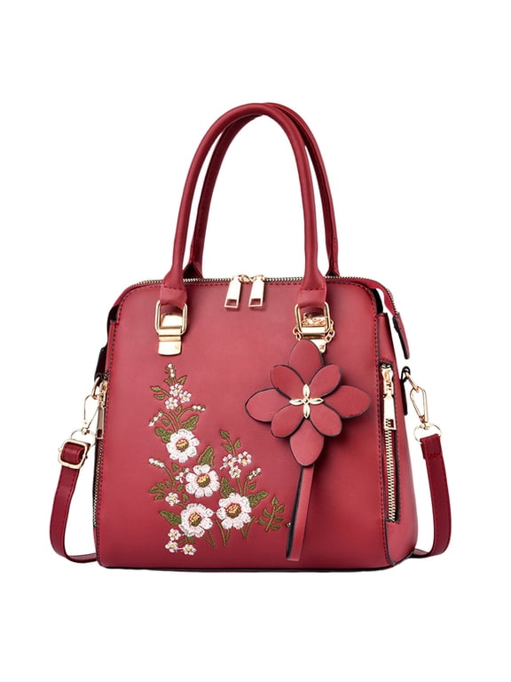 Fashion Embroidered Handbag for Middle Aged Simple One Shoulder Crossbody Bag