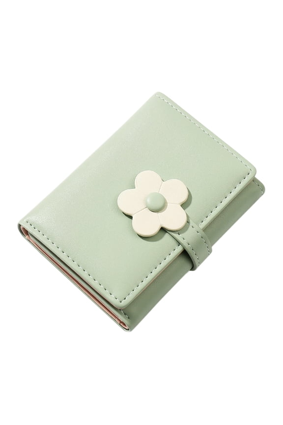 Fashion Small Cute Wallet Slim Wallet ID/Photo Window Card Holder with 3D Flower Pattern Buckle for Women Girls
