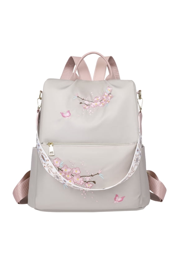 Lightweight Mini Backpack for Women, Stylish Casual Nylon Embroidered Daypack Shoulder Bag for Work Travel