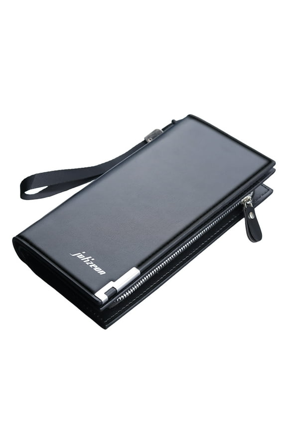 Long Wallet for Men with Zipper Leather Large Capacity Checkbook Clutch Purse for Travel Business